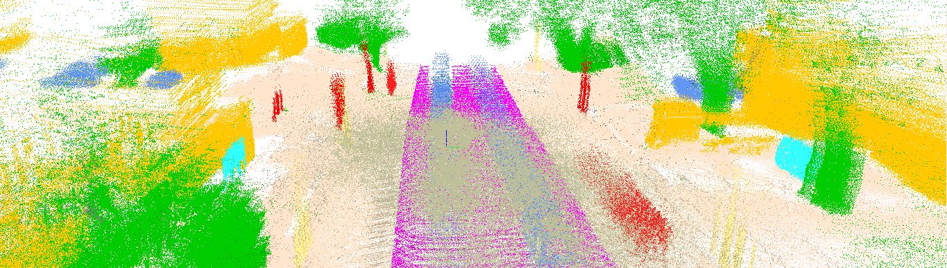 Abstract colorful image with a central pathway, trees, and various splashes of green, yellow, red, and blue, evoking a sense of winter's vibrant contrast.